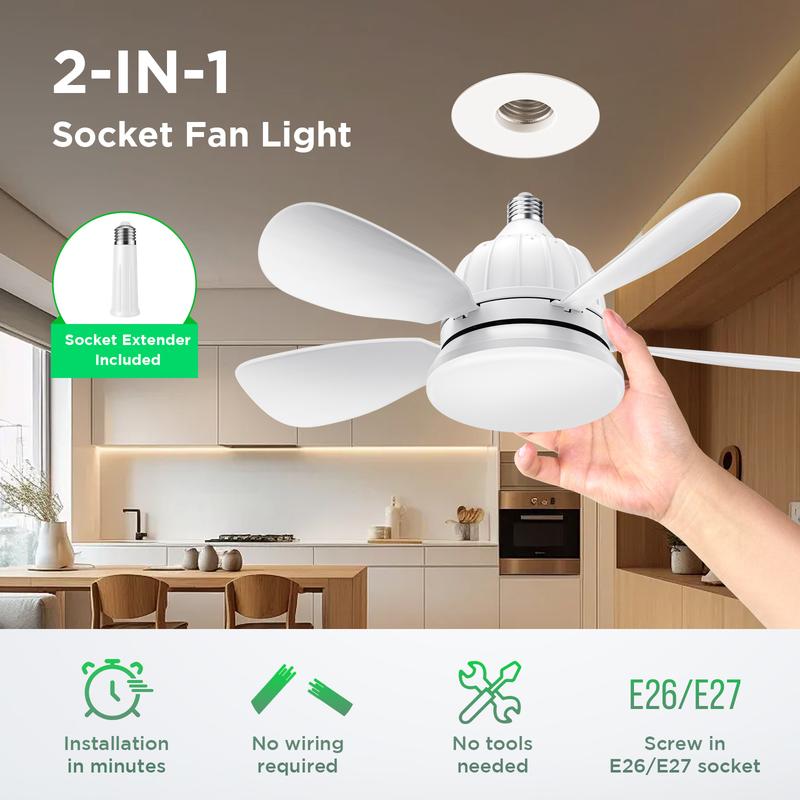 Socket Ceiling Fan Light with Remote Control
